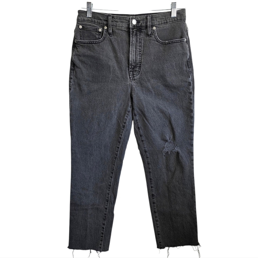 Madewell High Rise Black Distressed Straight Leg Jeans The Perfect Vintage Jean - Picture 2 of 12